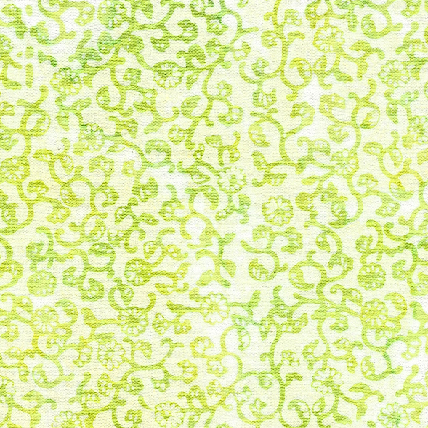 Ornate Gems - Daisies and Vines-Light Green| 100% Cotton Island Batik Fabric