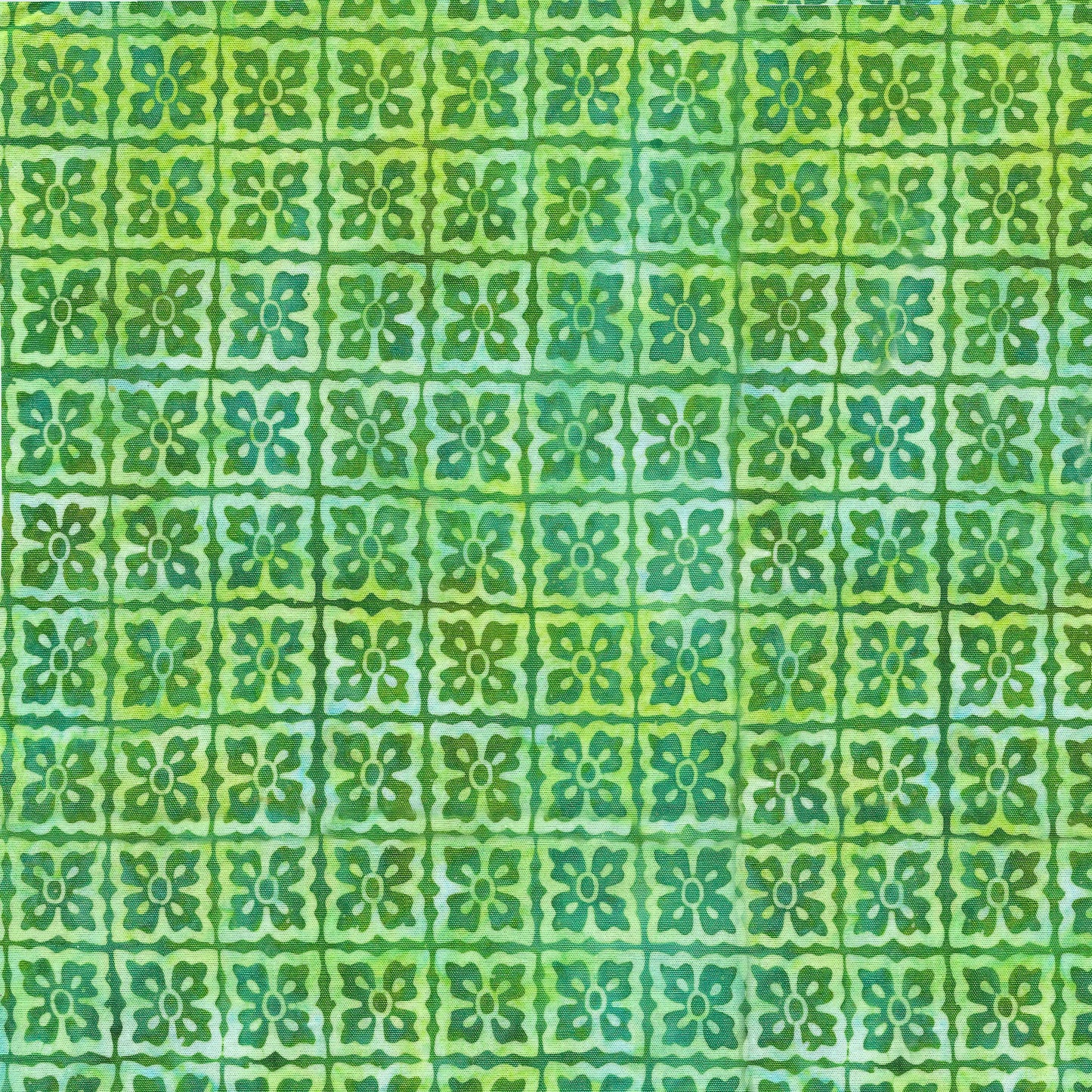 Ornate Gems - Tile Flowers - Green| 100% Cotton Island Batik Fabric