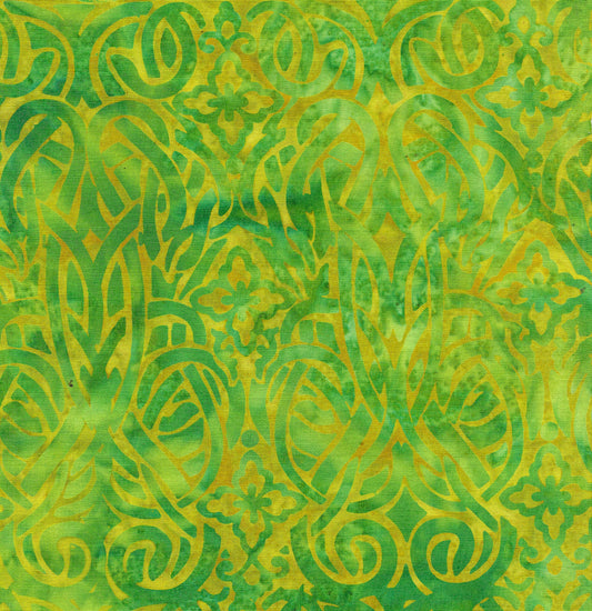 Ornate Gems - Leaf Lines - Green| 100% Cotton Island Batik Fabric