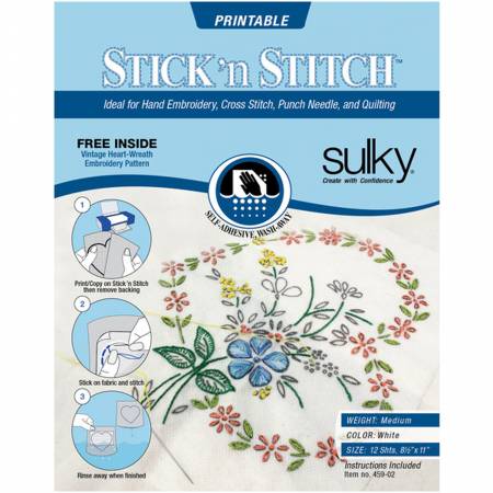 Sulky Stick N Stitch Adhesive Wash Away Stabilizer - Printer Friendly 8.5" x 11" Sheets