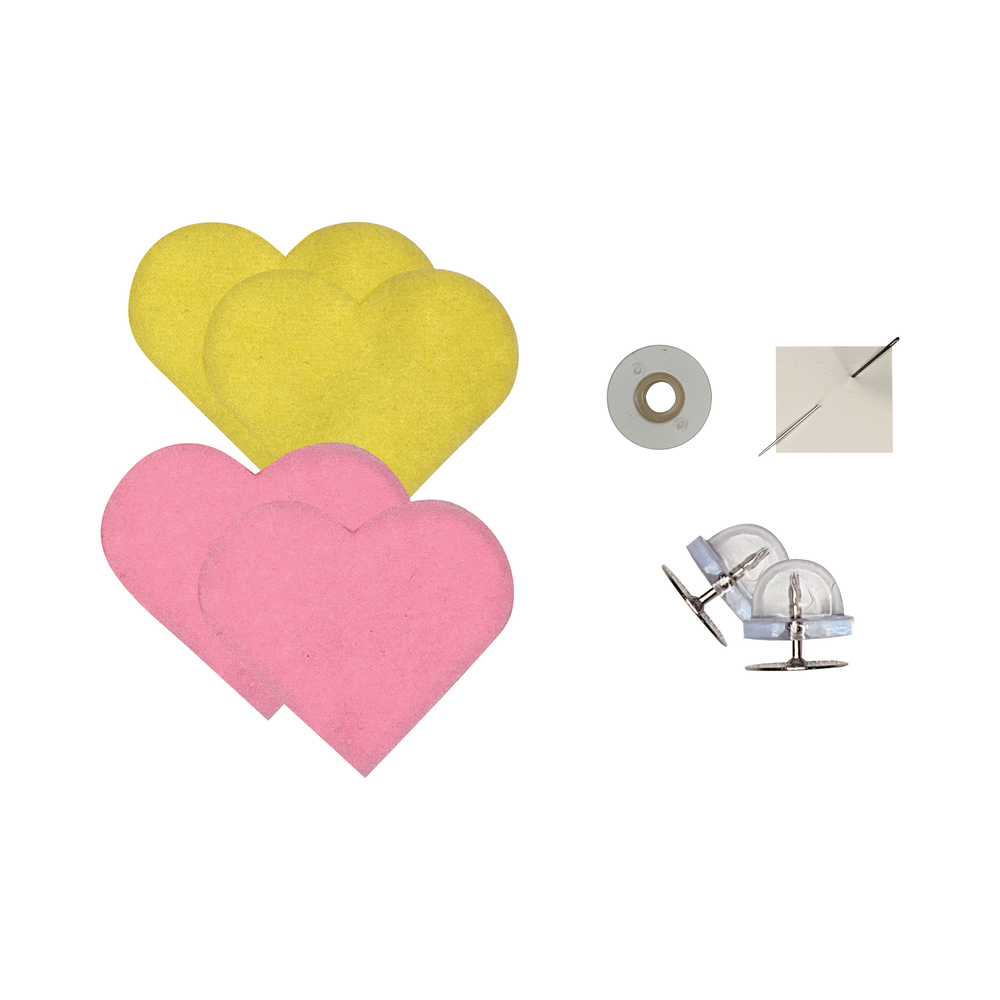 Candy Hearts Felt Pin Sewing Kits - Pink & Yellow
