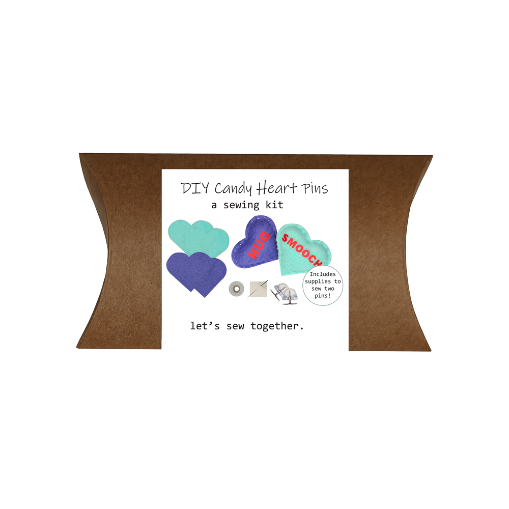 Candy Hearts Felt Pin Sewing kits - Green & Purple