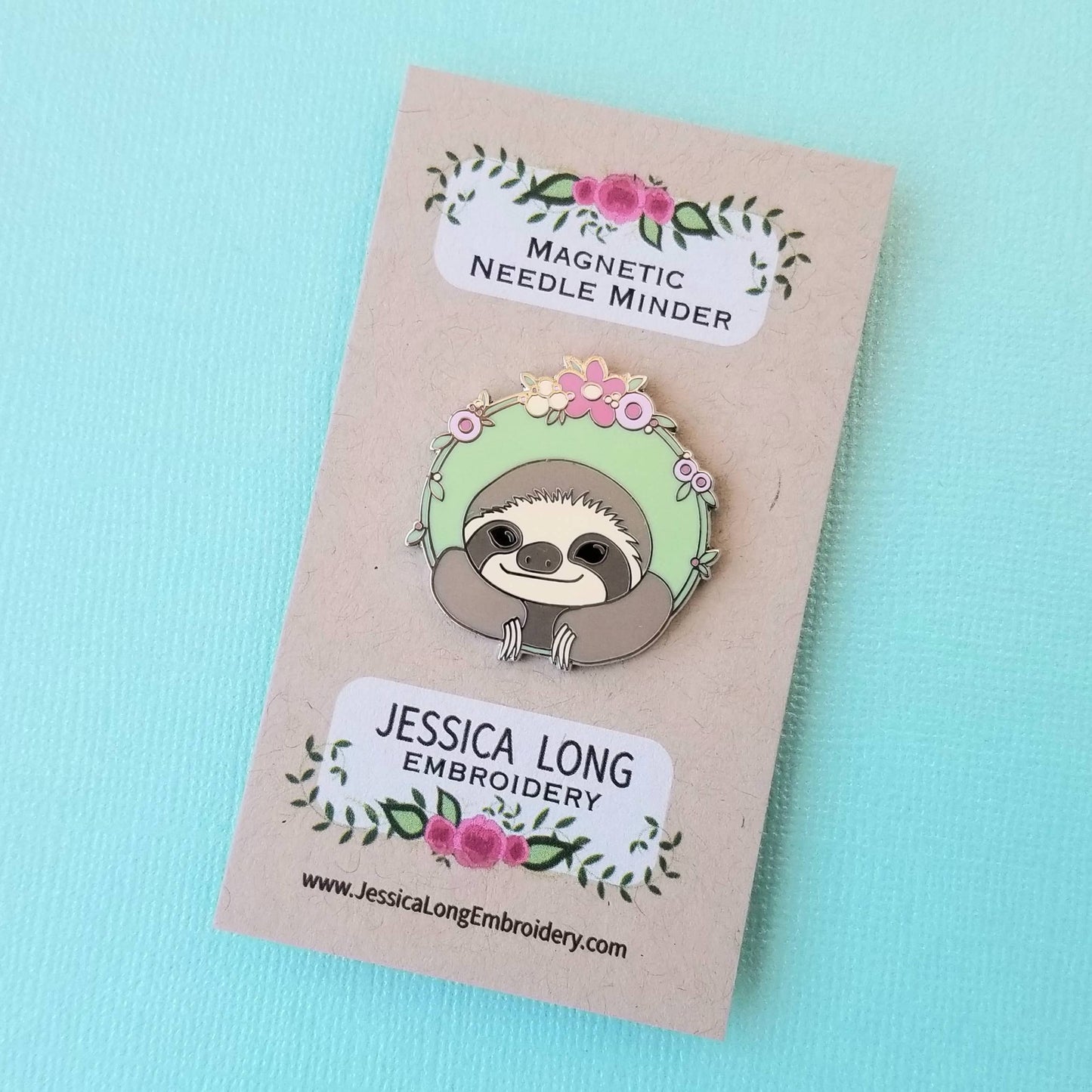 Happy Sloth Enamel Needle Minder